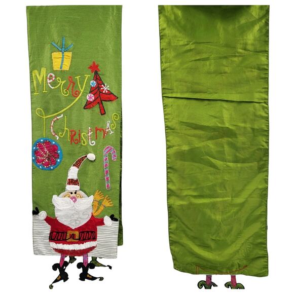 Merry Christmas Santa Themed Wall Banner Table Runner Embroidered Holiday Decor - Picture 1 of 7